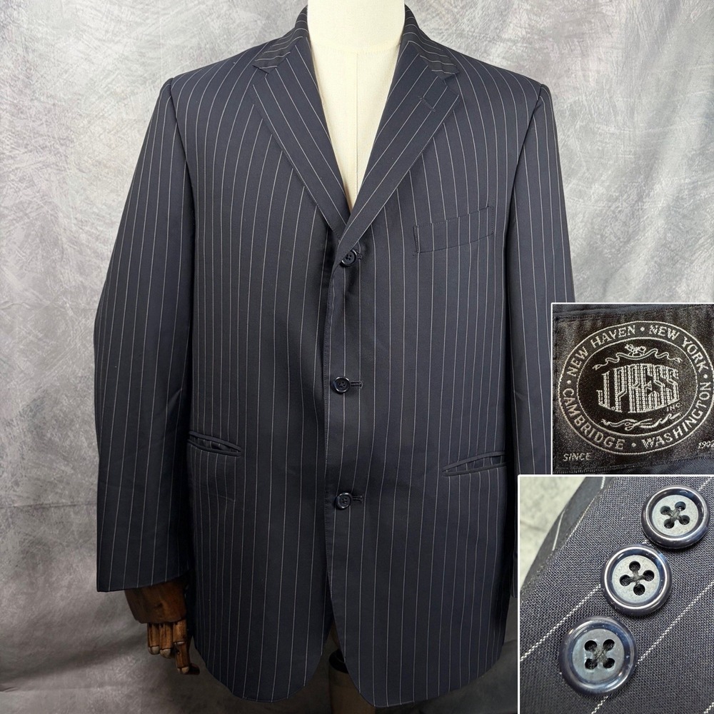 J.Press Pinstriped Sport Coat Blazer Men's 43R USA Jacket VTG Black Ivy